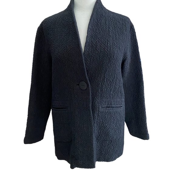 Eileen Fisher Crinkle Wool Linen Blazer Oversized Lagenlook Long Mature-XS - Picture 4 of 14